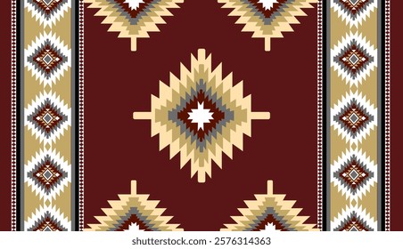 Navajo tribal ethnic Aztec seamless pattern. South Western motif Mexican. Vector Navajo textile. Boho rug Woven carpet decor style. Design for Batik, fabric, clothing. Geometric ornament Indian.
