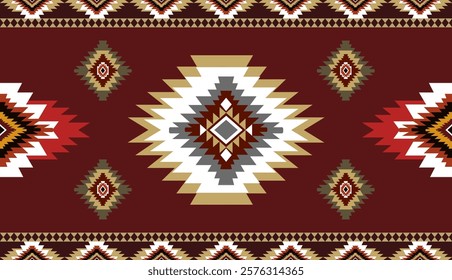 Navajo tribal ethnic Aztec seamless pattern. South Western motif Mexican. Vector Navajo textile. Boho rug Woven carpet decor style. Design for Batik, fabric, clothing. Geometric ornament Indian.
