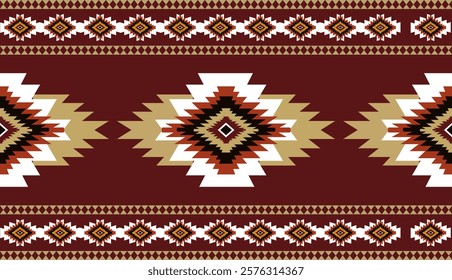 Navajo tribal ethnic Aztec seamless pattern. South Western motif Mexican. Vector Navajo textile. Boho rug Woven carpet decor style. Design for Batik, fabric, clothing. Geometric ornament Indian.
