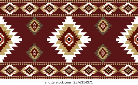 Navajo tribal ethnic Aztec seamless pattern. South Western motif Mexican. Vector Navajo textile. Boho rug Woven carpet decor style. Design for Batik, fabric, clothing. Geometric ornament Indian.
