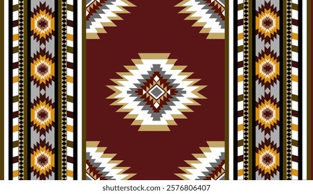 Navajo tribal ethnic Aztec seamless pattern. South Western motif Mexican. Vector Navajo textile. Boho rug Woven carpet decor style. Design for Batik, fabric, clothing. Geometric ornament Indian.
