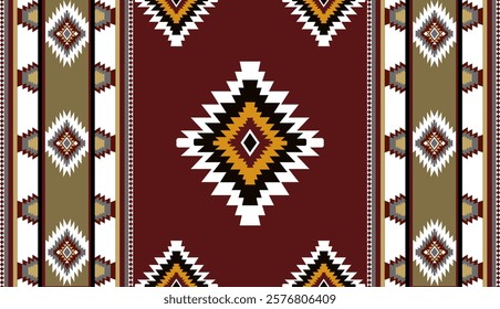 Navajo tribal ethnic Aztec seamless pattern. South Western motif Mexican. Vector Navajo textile. Boho rug Woven carpet decor style. Design for Batik, fabric, clothing. Geometric ornament Indian.
