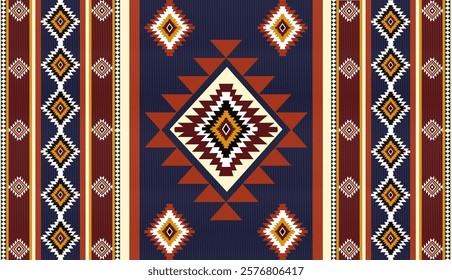 Navajo tribal ethnic Aztec seamless pattern. South Western motif Mexican. Vector Navajo textile. Boho rug Woven carpet decor style. Design for Batik, fabric, clothing. Geometric ornament Indian.
