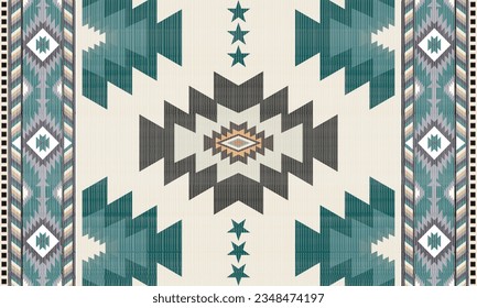 Navajo tribal Green vector seamless pattern. Native American ornament. Ethnic South Western decor style. Boho geometric ornament. Vector seamless pattern. Mexican blanket, rug. Woven carpet illustrati