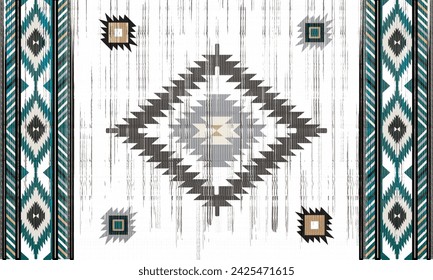Navajo tribal Green vector seamless pattern. Native American ornament. Ethnic South Western decor style. Boho geometric ornament. pattern. Mexican blanket, rug. Woven carpet illustration	
