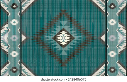 Navajo tribal vector verde sin patrón. Adorno nativo americano. Estilo étnico de decoración suroccidental. Adorno geométrico boho. patrón. Manta mexicana, alfombra. Ilustración de alfombra tejida	
