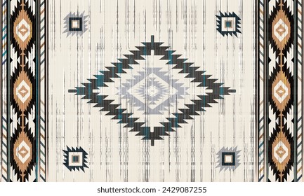 Navajo tribal Green vector seamless pattern. Native American ornament. Ethnic South Western decor style. Boho geometric ornament. pattern. Mexican blanket, rug. Woven carpet illustration
