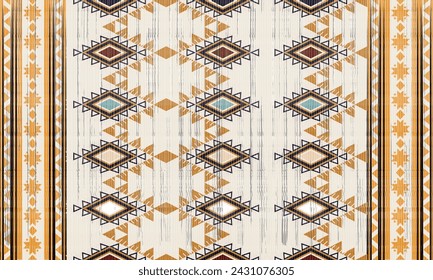 Navajo tribal Green vector seamless pattern. Native American ornament. Ethnic South Western decor style. Boho geometric ornament. Vector seamless pattern. Mexican blanket, rug. Woven carpet illustrati