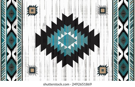 Navajo tribal green vector seamless pattern. Native American ornament. Ethnic South Western decor style. Boho geometric ornament. seamless pattern. blanket, rug. Woven carpet illustration