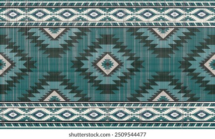 Navajo tribal Green vector seamless pattern. Native American ornament. Ethnic South Western decor style. Boho geometric ornament. Vector seamless pattern.blanket, rug. Woven carpet illustration