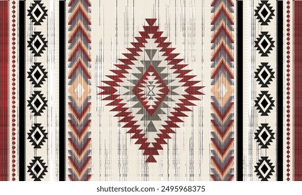 Navajo tribal Red seamless pattern. Native American ornament. Ethnic South Western decor style. Boho geometric ornament. Vector seamless pattern. Mexican blanket, rug. Woven carpet illustration