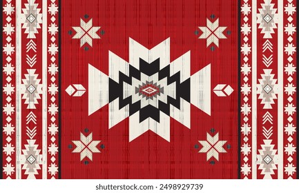 Navajo tribal Red seamless pattern. Native American ornament. Ethnic South Western decor style. Boho geometric ornament. Vector seamless pattern. Mexican blanket, rug. Woven carpet illustration