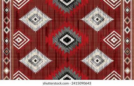 Patrón de acero inoxidable del vector rojo de la tribu navajo. Ornamento nativo americano. Decoración de estilo étnico suroeste. Ornamento geométrico Boho. manta, alfombra. Alfombra tejida