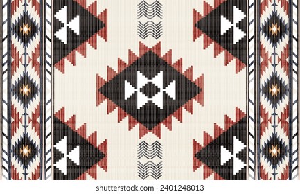 Patrón sin fisuras del vector rojo de la tribu navajo. Ornamento nativo americano. Decoración de estilo étnico suroeste. Ornamento geométrico Boho. ... manta mexicana, alfombra. Ilustración de alfombra tejida