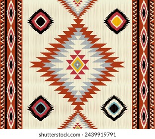 Navajo tribal vector rojo sin patrón. Adorno nativo americano. Estilo étnico de decoración suroccidental. Adorno geométrico boho. patrón. Manta mexicana, alfombra. Ilustración de alfombra tejida