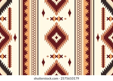 Navajo tribal seamless pattern with Native American ornaments in Southwestern boho style. Perfect for Mexican blankets, rugs, and woven carpet illustrations with geometric elegance.