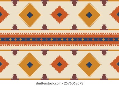 Navajo tribal seamless pattern with Native American ornaments in Southwestern boho style. Perfect for Mexican blankets, rugs, and woven carpet illustrations with geometric elegance.