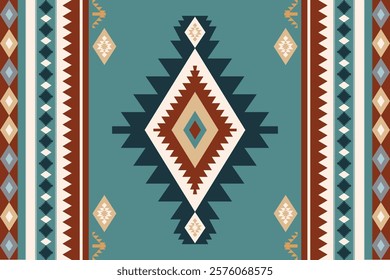 Navajo tribal seamless pattern with Native American ornaments in Southwestern boho style. Perfect for Mexican blankets, rugs, and woven carpet illustrations with geometric elegance.