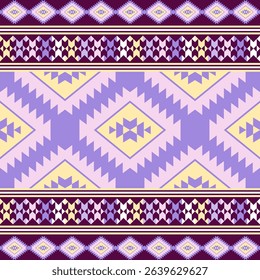 Navajo tribal seamless vector pattern. Native American ornaments. Ethnic southwestern decorative style in purple tones.