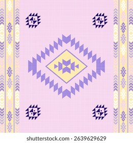 Navajo tribal seamless vector pattern. Native American ornaments. Ethnic southwestern decorative style in purple tones.