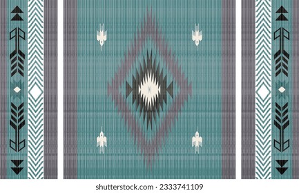 Navajo tribal vector green seamless pattern. Native American ornament. Ethnic South Western decor style. Boho geometric ornament. Vector seamless pattern. Mexican blanket, rug. Woven carpet 