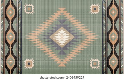 Navajo tribal vector green seamless pattern. Native American ornament. Ethnic South Western decor style. Boho geometric ornament. blanket, rug. Woven carpet