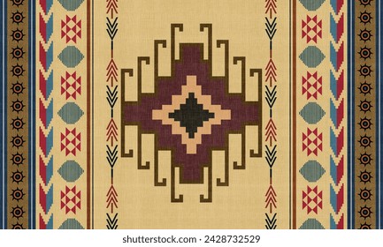 Navajo tribal vector green seamless pattern. Native American ornament. Ethnic South Western decor style. Boho geometric ornament. blanket, rug. Woven carpet