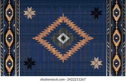 Navajo tribal vector Navy Blue seamless pattern. Native American ornament. Ethnic South Western decor style. Boho geometric ornament. Mexican blanket, rug. Woven carpet illustration
