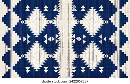 Navajo tribal vector nevy blue seamless pattern. Native American ornament. Ethnic South Western decor style. Boho geometric ornament. Mexican blanket, rug. Woven carpet illustration