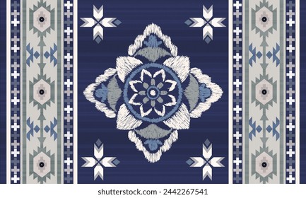 Navajo tribal vector pattern. Native American ornament. Ethnic South Western decor style. Boho geometric ornament.Ikat floral paisley embroidery blanket, rug. Woven carpet