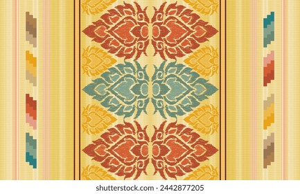 Patrón de vector tribal navajo. Adorno nativo americano. Estilo étnico de decoración suroccidental. Boho ornamento geométrico.Ikat floral paisley manta de bordado, alfombra. Alfombra tejida