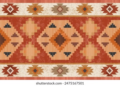 Navajo tribal vector pattern. Native American ornament. Ethnic South Western decor style. Boho geometric ornament.Ikat floral paisley embroidery blanket, rug. Woven carpet
