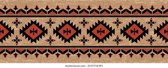 Navajo-Stammes-Vektormuster. Indianerornament. Ethnische südwestliche Dekoration Stil. Boho geometrische Ornament.Ikat florale Paisley Stickerei Decke, Teppich. Gewebter Teppich