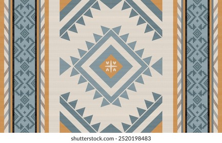 Padrão de vetor tribal navajo. Ornamento nativo americano. Estilo de decoração étnica do sudoeste. Boho ornamento geométrico.Ikat floral paisley bordado cobertor, tapete. Tapete tecido
