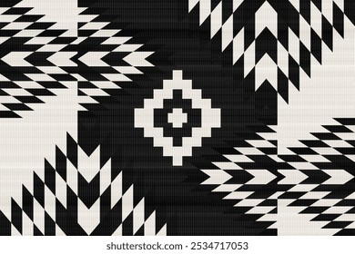 Padrão de vetor tribal navajo. Ornamento nativo americano. Estilo de decoração étnica do sudoeste. Boho ornamento geométrico.Ikat floral paisley bordado cobertor, tapete. Tapete tecido.