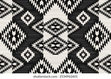 Patrón de Vector tribal navajo. Ornamento nativo americano. Estilo étnico de decoración suroeste. Boho ornamento geométrico. Ikat floral paisley manta de bordado, alfombra. Alfombra tejida.