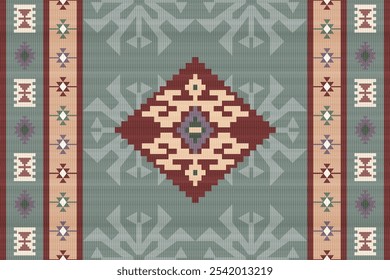 Navajo tribal vector pattern. Native American ornament. Ethnic South Western decor style. Boho geometric ornament.Ikat floral paisley embroidery blanket, rug. Woven carpet.