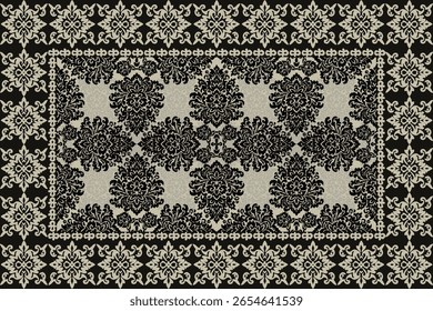 Padrão de vetor tribal navajo. Ornamento nativo americano. Estilo de decoração étnica do Sudoeste. Boho ornamento geométrico.Ikat floral paisley bordado cobertor, tapete. Tapete tecido