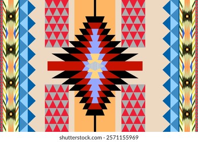 Navajo tribal vector seamless design. Native American-inspired ornament. Southwestern ethnic decor style. Bohemian geometric pattern. Continuous tribal motif. Perfect for blankets, rugs, and woven tex