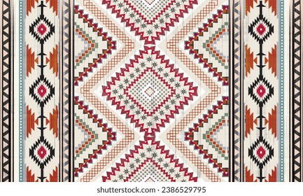 Patrón sin fisuras del vector tribal navajo. Ornamento nativo americano. Decoración de estilo étnico suroeste. Ornamento geométrico Boho. Patrón veloz. manta mexicana, alfombra. Ilustración de alfombras tejidas.