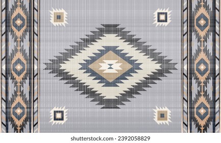 Navajo tribal vector seamless pattern. Native American ornament. Ethnic South Western decor style. Boho geometric ornament. Vector pattern. Mexican blanket, rug. Woven carpet illustration.satin.
