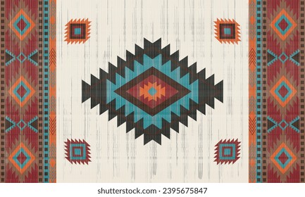 Patrón sin fisuras del vector tribal navajo. Ornamento nativo americano. Decoración de estilo étnico suroeste. Ornamento geométrico Boho. Patrón veloz. manta mexicana, alfombra. Ilustración de alfombra tejida	
