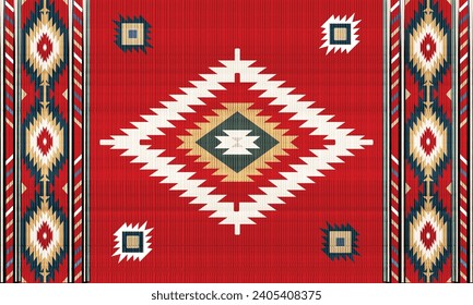 Patrón sin fisuras del vector tribal navajo. Ornamento nativo americano. Decoración de estilo étnico suroeste. Ornamento geométrico Boho. manta, alfombra. Alfombra tejida