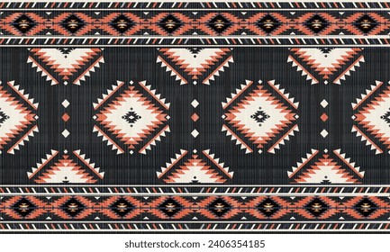 Patrón sin fisuras del vector tribal navajo. Ornamento nativo americano. Decoración de estilo étnico suroeste. Ornamento geométrico Boho. manta, alfombra. Alfombra tejida