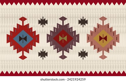 Patrón sin fisuras del vector tribal navajo. Ornamento nativo americano. Decoración de estilo étnico suroeste. Ornamento geométrico Boho. manta, alfombra. Alfombra tejida