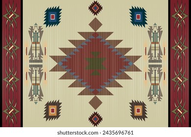 Vector tribal navajo patrón sin fisuras. Adorno nativo americano. Estilo étnico de decoración suroccidental. Adorno geométrico boho. Vector patrón sin fisuras. Manta mexicana, alfombra. Ilustración de alfombra tejida