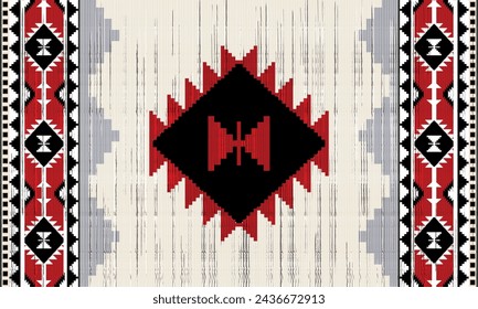 Vector tribal navajo patrón sin fisuras. Adorno nativo americano. Estilo étnico de decoración suroccidental. Adorno geométrico boho. Vector patrón sin fisuras. Manta mexicana, alfombra. Ilustración de alfombra tejida