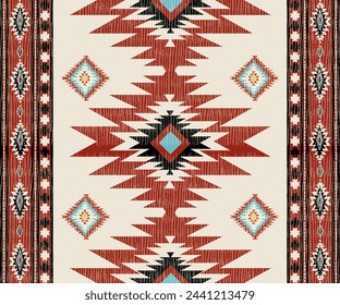 Navajo tribal vector seamless pattern. Native Indian ornament. Ethnic South Western decor style. Boho geometric ornament. Vector seamless pattern. Mexican blanket, rug. Woven carpet illustration Red.