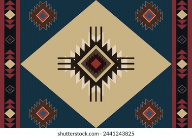 Vector tribal navajo patrón sin fisuras. Adorno nativo americano. Estilo étnico de decoración suroccidental. Adorno geométrico boho. Vector patrón sin fisuras. Manta mexicana, alfombra. Ilustración de alfombra tejida