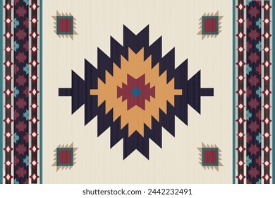 Vector tribal navajo patrón sin fisuras. Adorno nativo americano. Estilo étnico de decoración suroccidental. Adorno geométrico boho. Vector patrón sin fisuras. Manta mexicana, alfombra. Ilustración de alfombra tejida